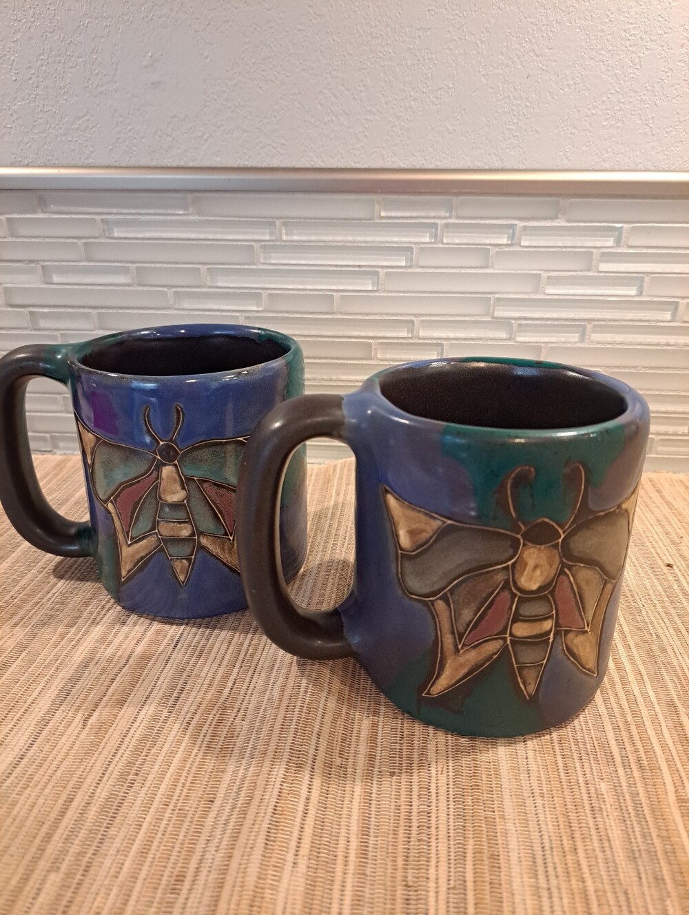 2 MARA Coffee Cup Butterfly & Owl Mug DESIGN BY MARA Mexico Pottery 16 Oz Heavy - Picture 2 of 8